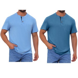 INSPIRE CHIC Men's Summer Short Sleeve Button Basic Henley T-Shirts 2 Packs - 1 of 4