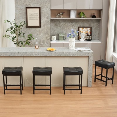 Hyleory Bar Stools Set of 4, 24'' Counter Height Stools Saddle Stools with Metal Leg, Faux Leather Modern Kitchen Barstools(set of 4)