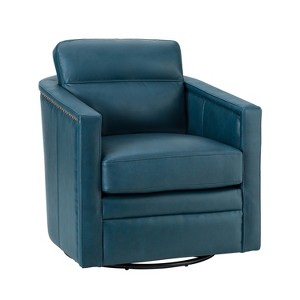 Eulalia 28.74''Wooden Upholstery Wide Genuine Leather Swivel Chair with Swivel Metal Base and  Squared Arms | ARTFUL LIVING DESIGN - 1 of 4