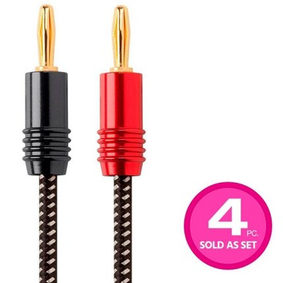Monoprice Premium Braided Speaker Wire 14AWG - 3 Feet - 4 Pack | With Gold Plated Banana Plug Connectors - Affinity Series