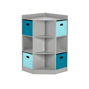 RiverRidge Kids' Corner Playroom Cabinet with 6 Toy Storage Cubbies and 3 Angled Shelves with 4 Fabric Bins - 1 of 4