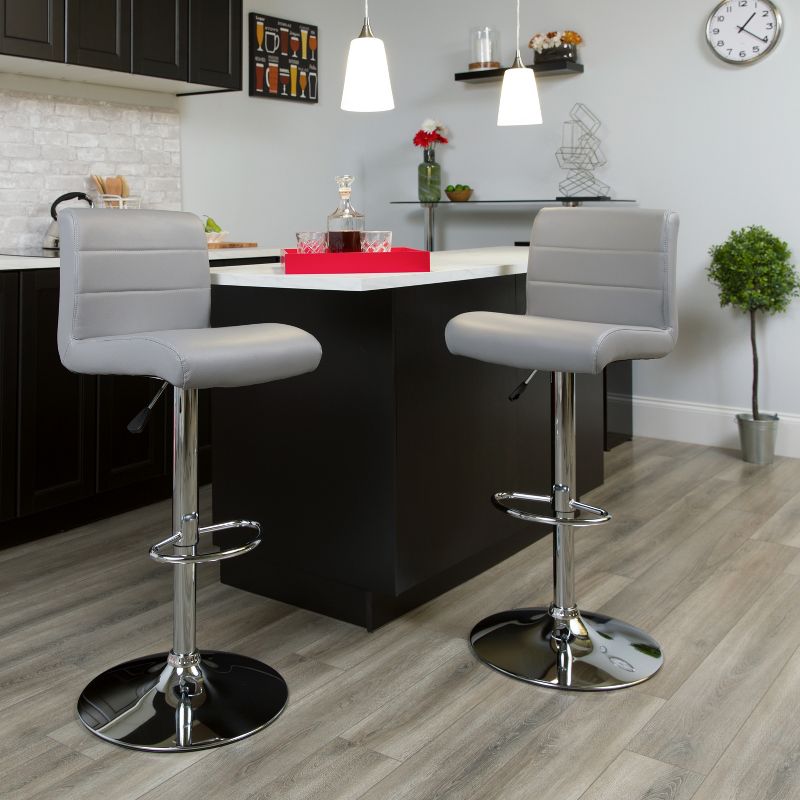 Flash Furniture Contemporary Vinyl Adjustable Height Barstool with Rolled Seat and Chrome Base, 2 of 11