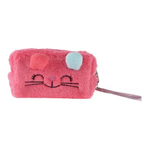 Unique Bargains Women Portable Cartoon Cat Makeup Bag Rose Red 1 Pc - 1 of 3