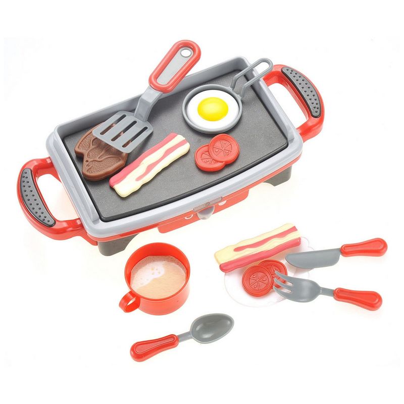 Insten 14 Piece Play Food Eggs and Bacon, Pretend Kitchen Breakfast Griddle, Electric Grill Playset, 1 of 9