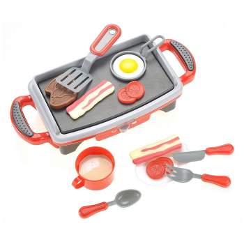 Insten 14 Piece Play Food Eggs and Bacon, Pretend Kitchen Breakfast Griddle, Electric Grill Playset