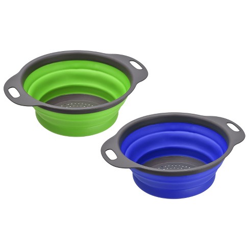 Unique Bargains Collapsible Colander Set Silicone Round Foldable Strainer  Blue+Green