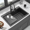 Gulches Black Granite Composite Workstation Drop-in Quartz Kitchen Sink, 33x22" - 2 of 4