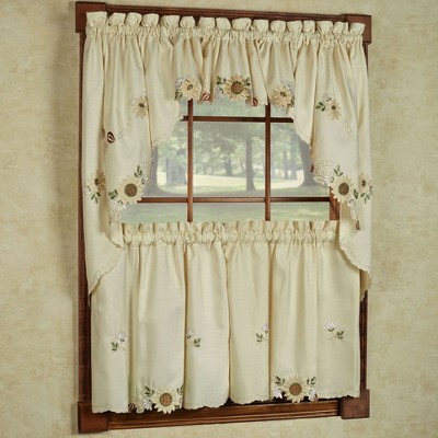 Sunflower Cream Embroidered Kitchen Curtains, 24