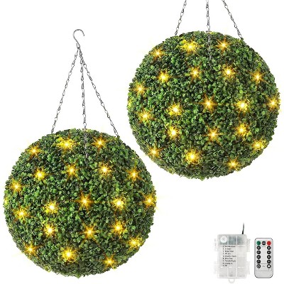 16" Artificial Topiary Ball, Pre-Lit Plant , Battery Operated Faux Greenery for Wedding, Patio, Backyard (2-Pack)