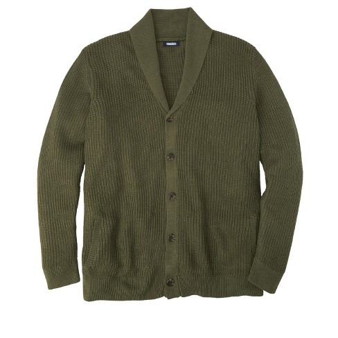 KingSize Men's Big & Tall Shaker Knit Shawl-Collar Cardigan Sweater - 9XL,  Green