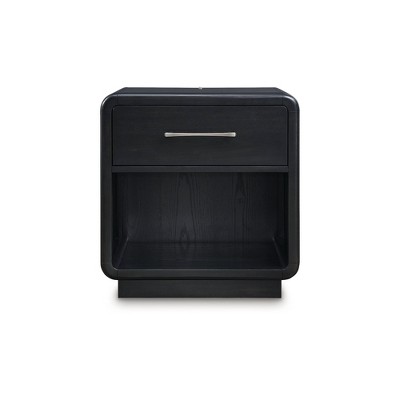 Black Modern Nightstand with LED Light and USB Ports