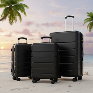 FONTOI 3pcs Stylish Luggage Set 20/24/28 Inch Suitcases Travel Large Suitcase with Wheels Rolling Luggage Hard Sided Luggage for Business, Black - 1 of 4