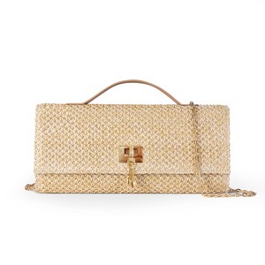 Women's Straw Woven Purse with Metal Chain Strap, Elegant Handbag for Wedding Cocktail Party Dinner Vacation - 1 of 4