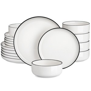 vancasso 18 Piece Set Of White And Black Edged Ceramic Tableware With Vertical Curved Edges Including 6 Plates/Dessert Plates/Bowls Serving 6 People - 1 of 4
