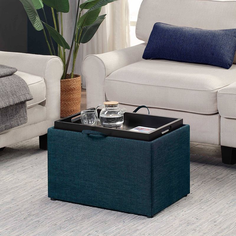 Breighton Home Luxe Comfort Storage Ottoman with Reversible Tray Top Lid Dark Blue Fabric, 2 of 7