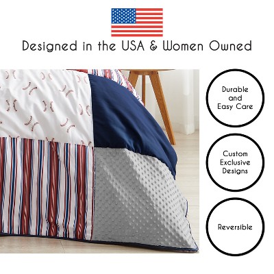 Sweet Jojo Designs Boy Full/Queen Comforter Bedding Set Baseball Patch Red White and Blue 3pc. — фото 4