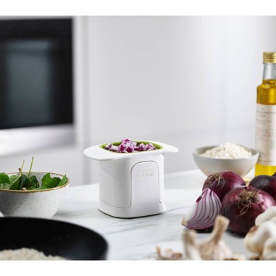 White and Green Box-Shaped Vegetable Chopper with Stainless Steel Blades