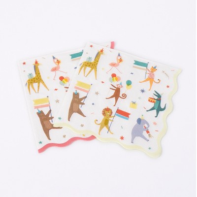 Animal Parade Scalloped Luncheon Napkins with Gold Foil, Pack of 16