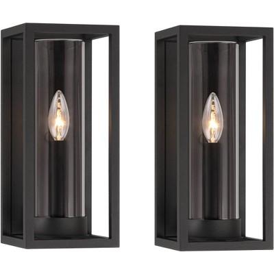 John Timberland Henry 12 1/2" High Sand Black Outdoor LED Wall Light Set of 2