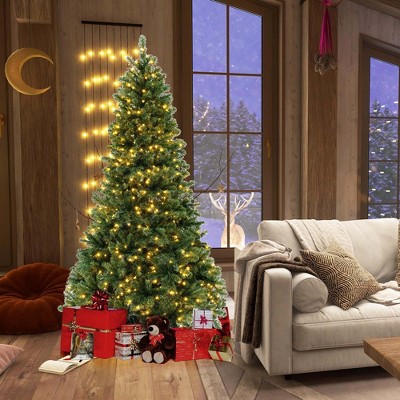 7-Foot Green PVC Christmas Tree with Warm White LED Lights