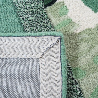 Ivory and Green Wool Tufted Square Area Rug