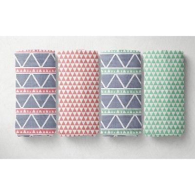 Bacati - Emma Aztec Print Coral/Mint/Navy Triangles Muslin Swaddling Blankets set of 4