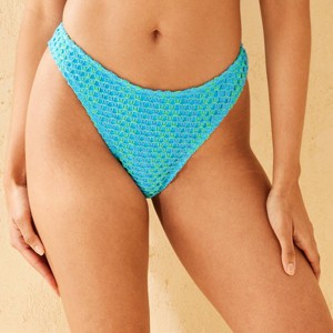 Women's Two-Tone Crochet Mid-Rise Ultra High Leg Super Cheeky Bikini Bottom - Wild Fable™ Blue/Green - 1 of 4