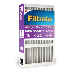 Filtrete 16" x 25" x 4" Allergen Bacteria and Virus Deep Pleat Air Filter 1550 MPR: MERV 12 Electrostatic Furnace Filter - 1 of 4