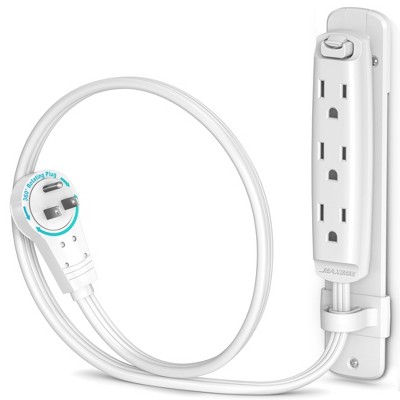 Maximm 360 Degree Rotating Flat Extension Cord Multi 3 Outlet Power Cord with Mounting Bracket, Grounded 16 AWG UL Certified