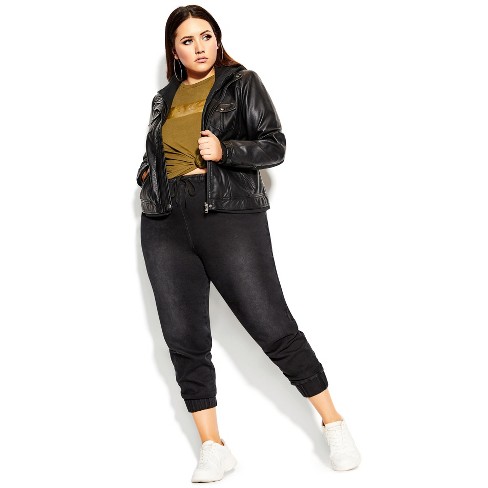 Womens Yours Curve PU Longline Biker Jacket - Black