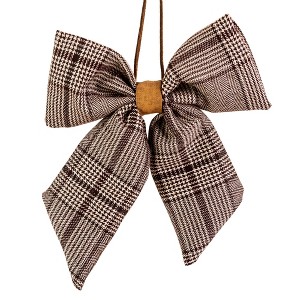 Northlight Houndstooth Plaid Bow Christmas Ornament - 7.5" - Brown and Cream - 1 of 4
