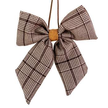 Northlight Houndstooth Plaid Bow Christmas Ornament - 7.5" - Brown and Cream