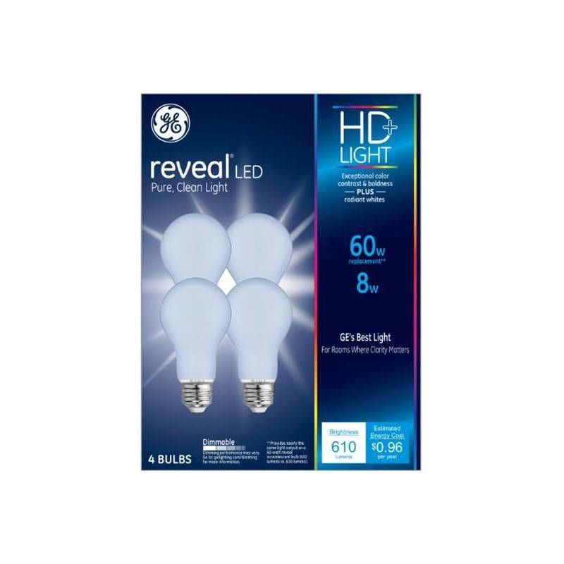 GE 4pk 8W 60W Equivalent Reveal LED HD+ Light Bulbs, 1 of 9