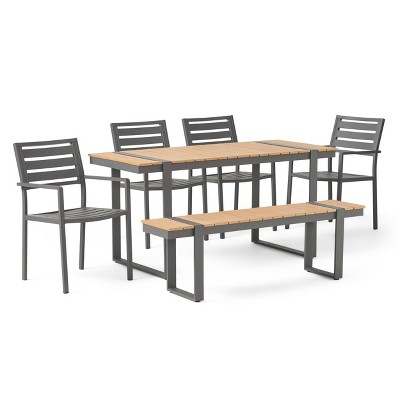 Mora 6pc Outdoor Aluminum Dining Set - Natural/Gray/Dark Gray - Christopher Knight Home: UV & Water-Resistant, Seats 6
