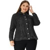 Agnes Orinda Women's Plus Size Classic Denim Washed Front Long Sleeve Casual Jean Jackets - image 3 of 4