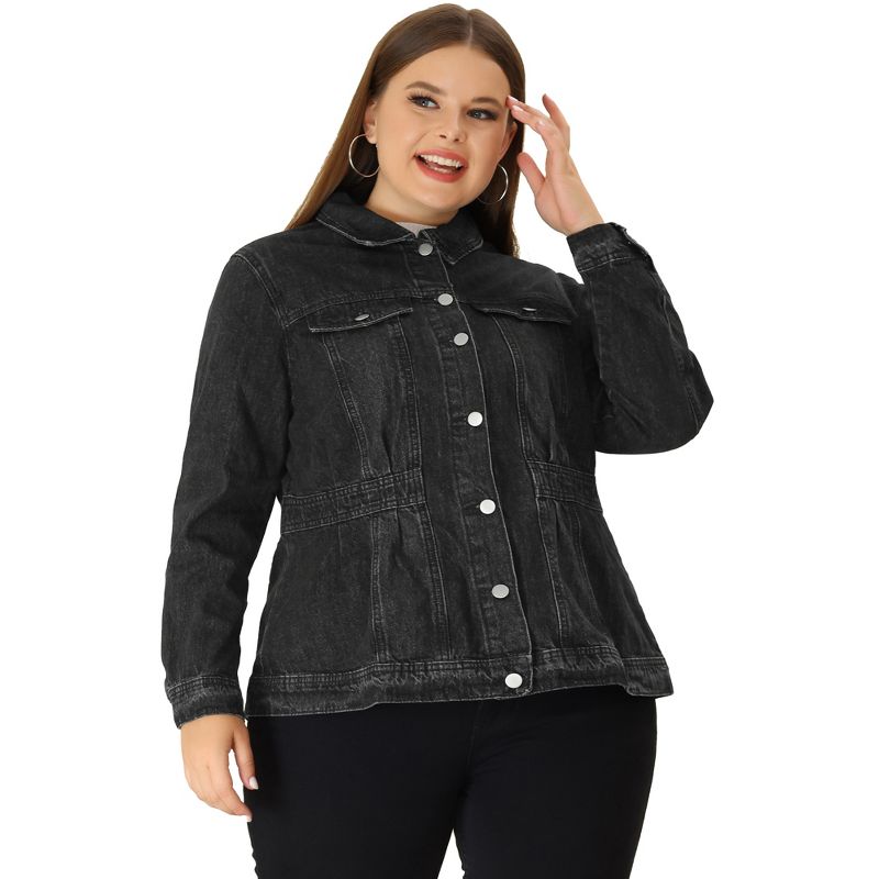Agnes Orinda Women's Plus Size Classic Denim Washed Front Long Sleeve Casual Jean Jackets, 3 of 6