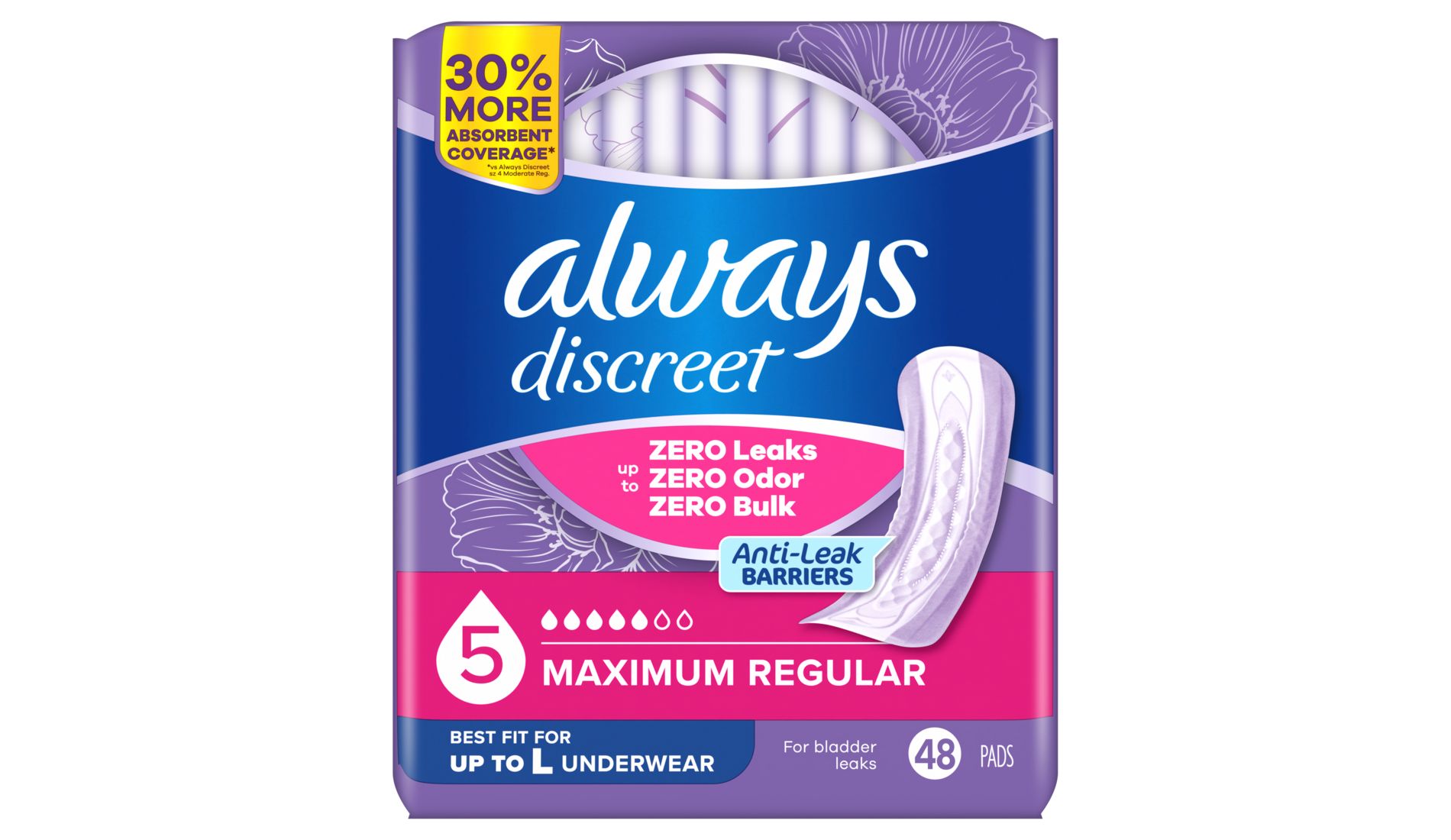 Always Discreet Drop Incontinence Pads - Heavy - Regular - 48ct