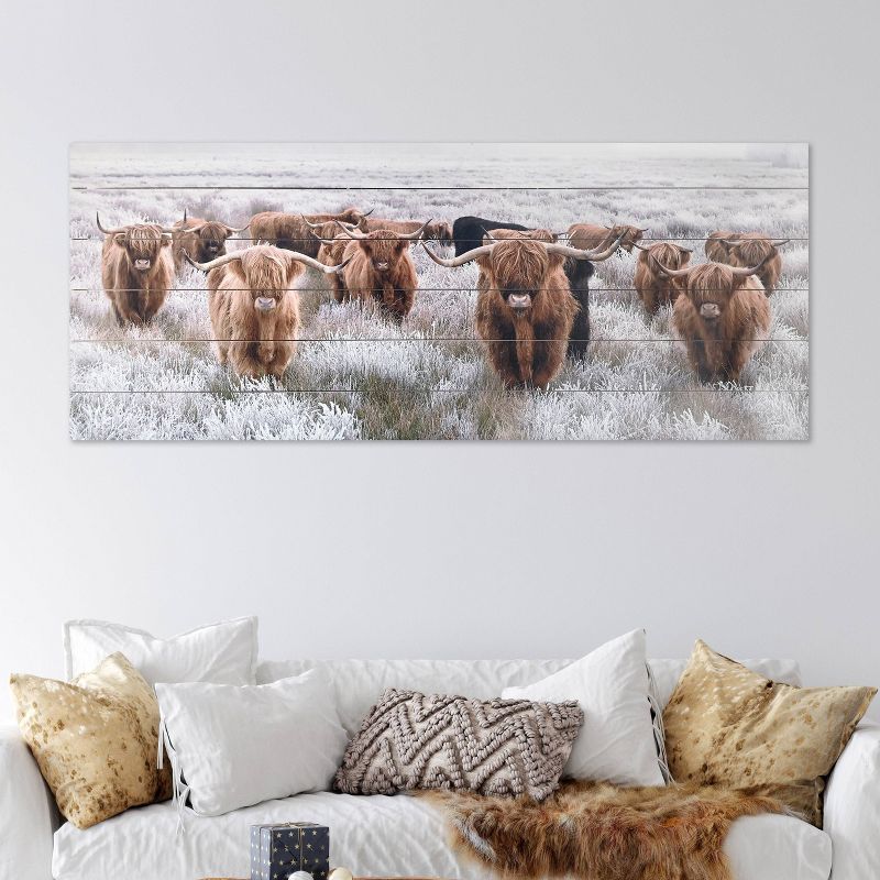19&#34; x 45&#34; Highland Herd Print on Planked Wood Wall Sign Panel Brown - Gallery 57, 4 of 9