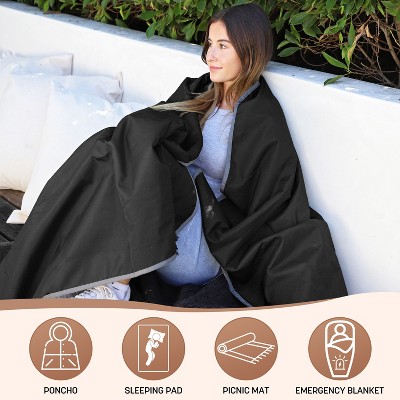 Tirrinia Black and Grey Waterproof Sherpa Outdoor Blanket 66'' x 90''