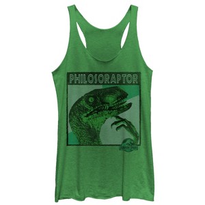 Women's Jurassic Park Deep Thinker Philosoraptor Racerback Tank Top - 1 of 3