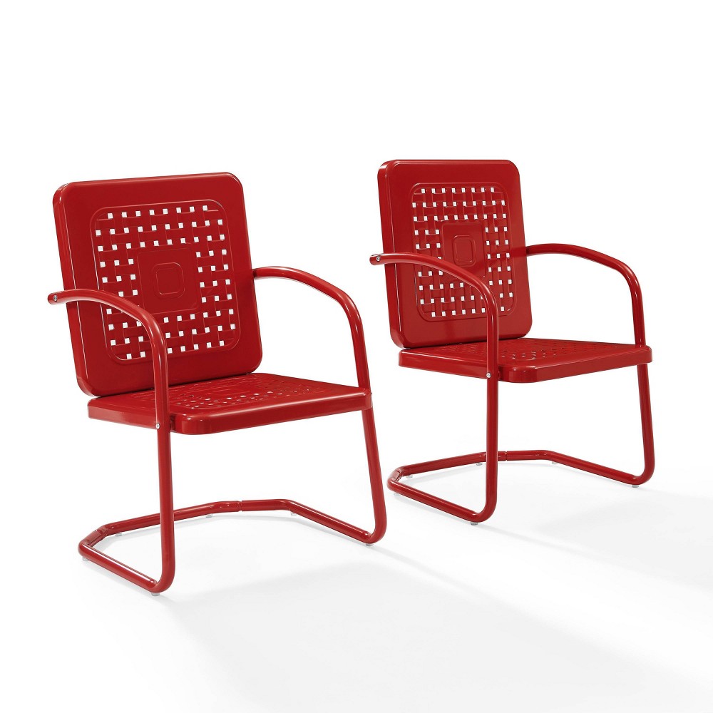 Photos - Garden Furniture Crosley 2pk Bates Outdoor Steel Arm Chairs Red - : Vintage Style, UV & Weat 