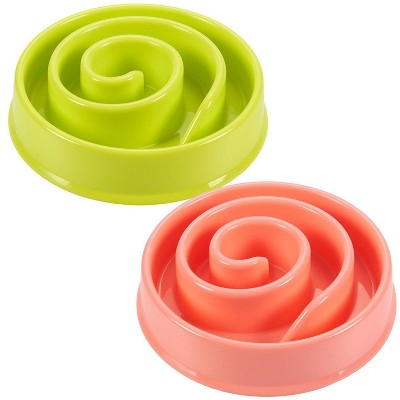 Juvale 2-Pack Interactive Spiral Dog Bowl, Slow Feeder Pet Dish to Stop Bloat, Pink and Green