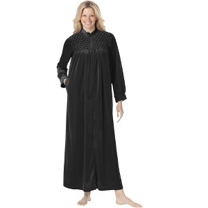 Only Necessities Women's Plus Size Smocked Velour Long Robe - 1 of 4