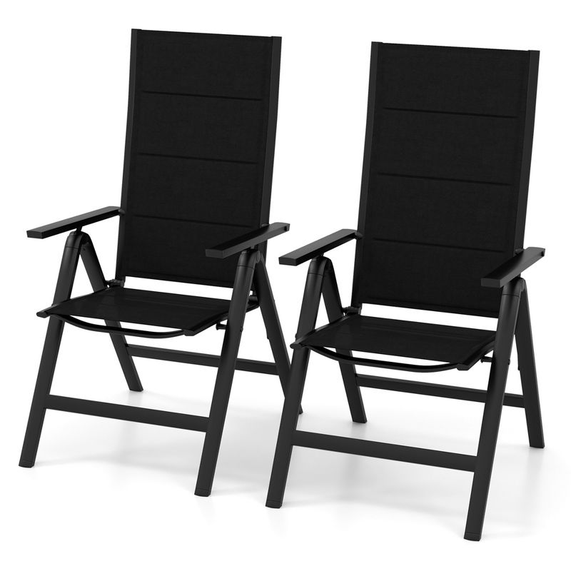 Costway 1/2/4 PCS Patio Folding Chair Outdoor Chairs with Padded Seat, Adjustable Backrest Black, 1 of 11