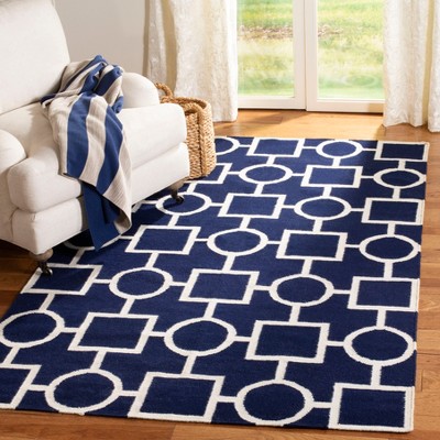 Navy and Ivory Geometric Wool 8' x 10' Area Rug