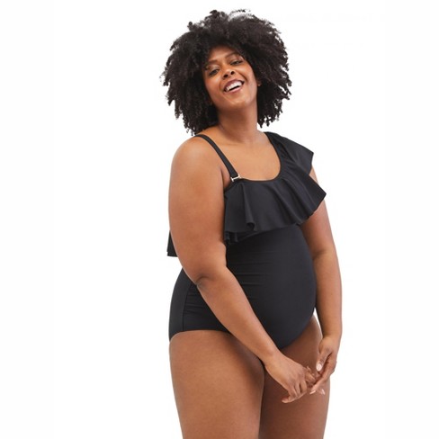 Motherhood Maternity Plus Size Ruffle Front Maternity One Piece Swimsuit  Upf 50+ : Target