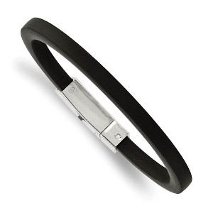 Black Bow Jewelry 6mm Stainless Steel & Black Rubber Square Cord Chain Bracelet, 8.5 In - 1 of 4