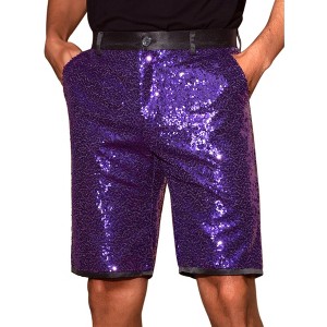 INSPIRE CHIC Men's Straight Leg Club Rave Party Metallic Sparkly Sequin Shorts - 1 of 4