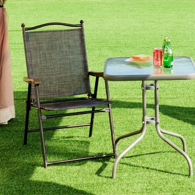Gray Steel Frame Folding Camping Chairs with Arms, Set of 2