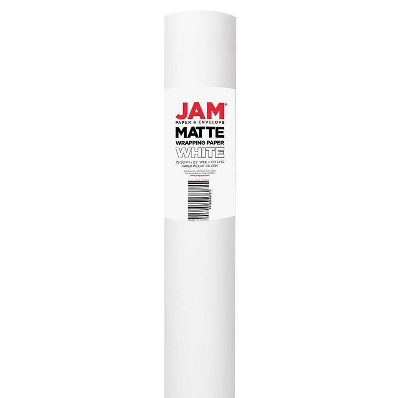 JAM PAPER White Matte Gift Wrapping Paper Rolls - 2 packs of 25 Sq. Ft., 3 of 6